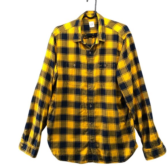GAP Other - Gap Lightweight Flannel Shirt Mens L Tall LT Buffalo Plaid Rugby Gold Blue